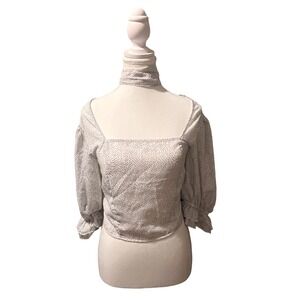 Crop Top Polka Dot Puff Sleeve Square Neck Tie Back Small Cottagecore